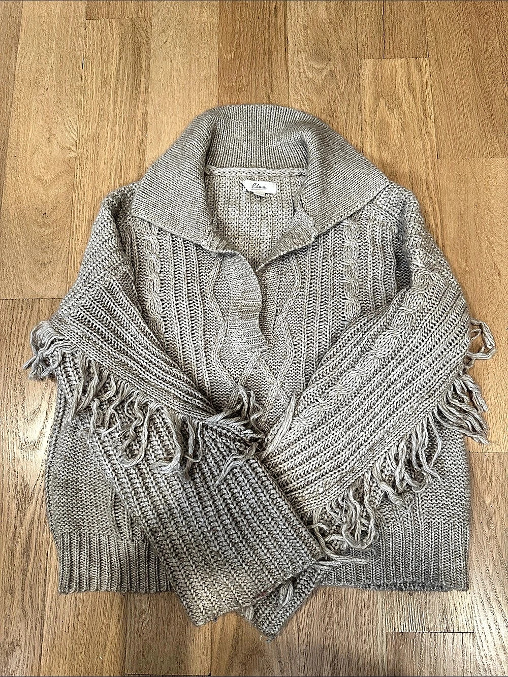 Elan Cable Knit Shawl Collar Cardigan Beige Medium